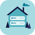 Illustration with a house drawn over server rack